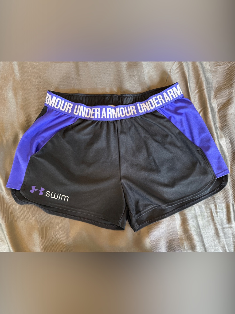 Under Armour Black & Purple Women’s Athletic Shorts - “Swim” embroidered by logo